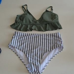 Olive Green/White Swimsuit
